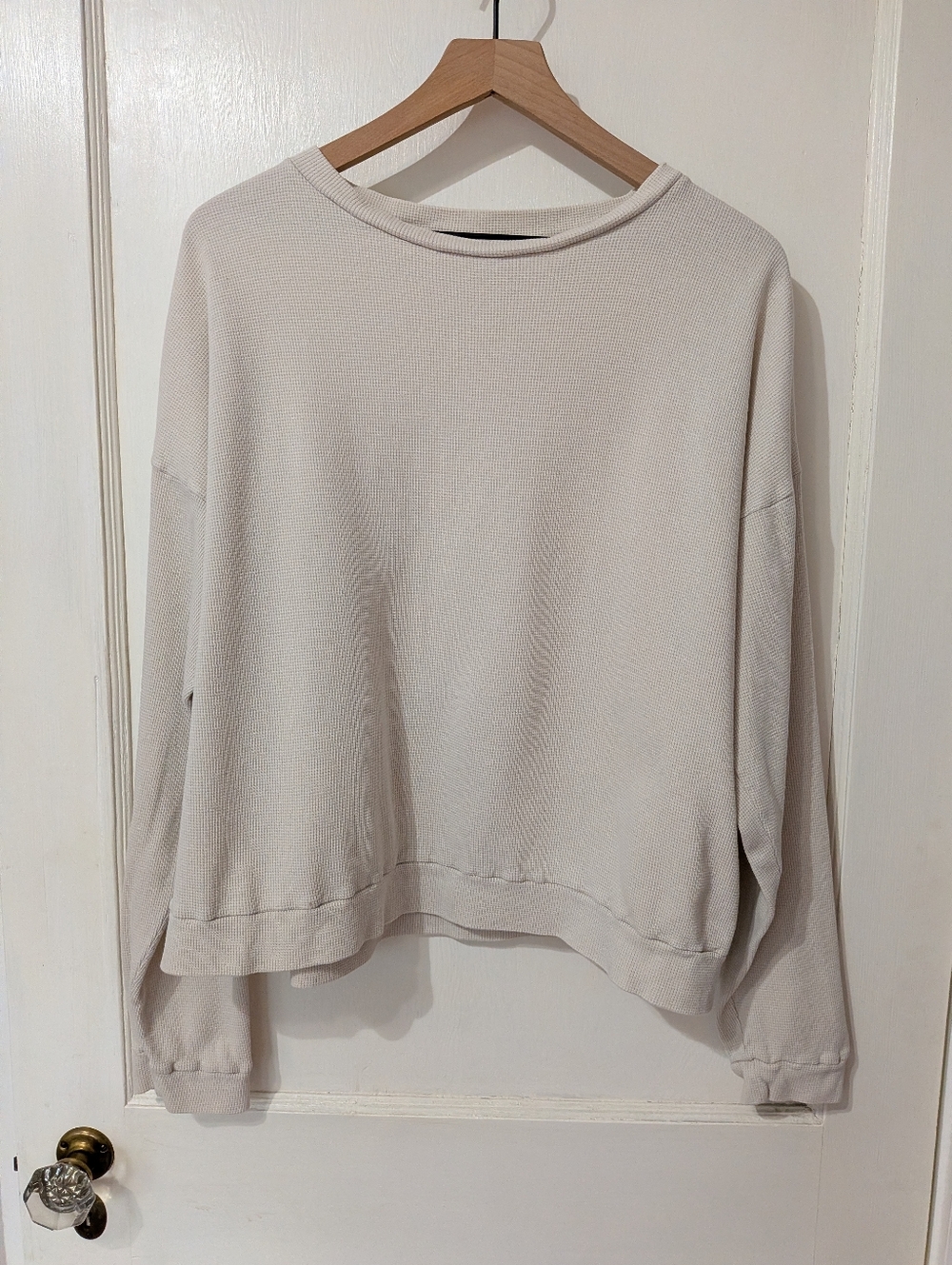 Poudre Organic | Ecru Waffle Boxy Crewneck | Large